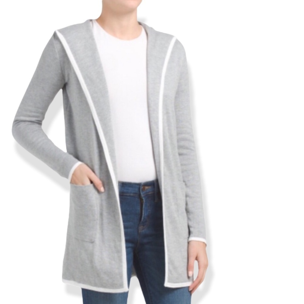 Tahari Gray Hoodie Open Cardigan